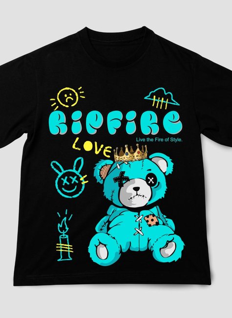 Camiseta Oversized Reativa Teddy Love Ripfire - Azul