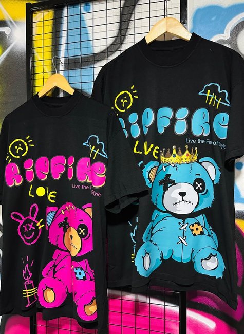 Camiseta Oversized Reativa Teddy Love Ripfire - Azul
