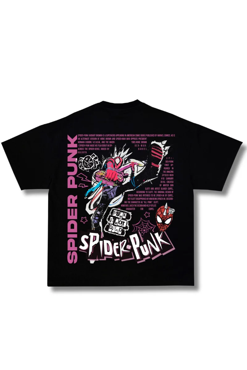 Camiseta Oversized Spider Punk - Preto