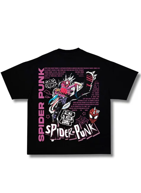 Camiseta Oversized Spider Punk - Preto