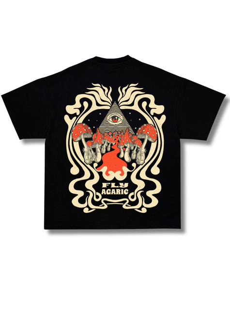 Camiseta Oversized Psychedelic Mushroom Preto